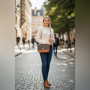 (WP Magnum) quality Two-Tone Leather Crossbody Bag